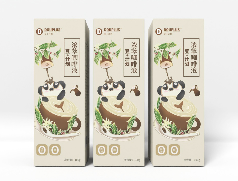 国潮手绘豆+计划浓萃咖啡液包装设计