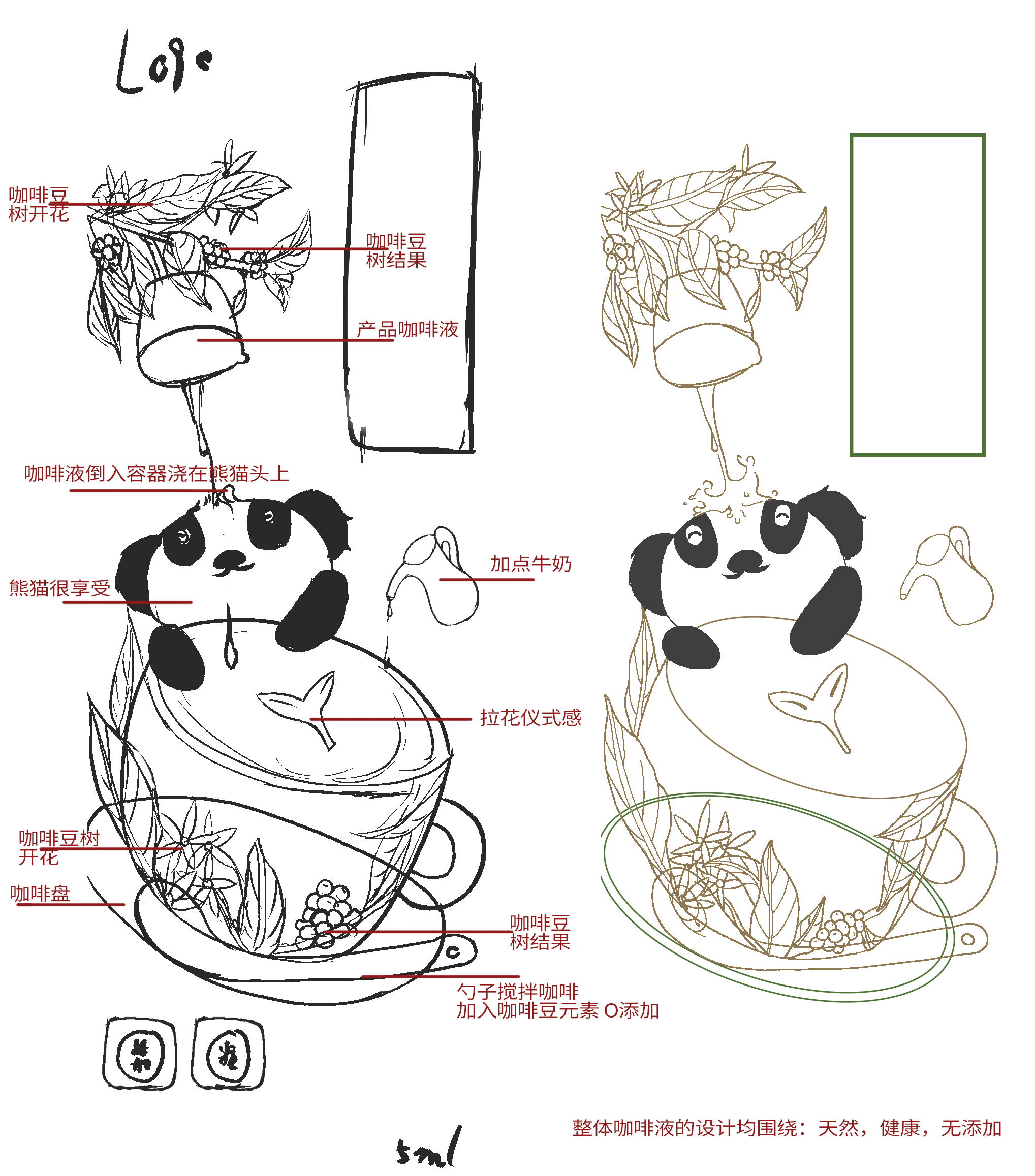 国潮手绘豆+计划浓萃咖啡液包装设计